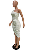 Elegant Fashion Sexy Women One Sleeve Ruffle Irreguolar Solid Color Bodycon Dress For Party BBN237