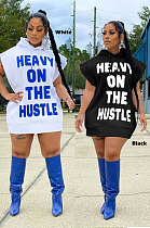 Casual Sporty Letter Short Sleeve Tie Neck Lantern Sleeve Mini Dress FM6243