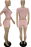 Casual Sexy Low Neck Short Sleeve Shorts Bodycon Sport Sets LYY9326