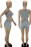 New Women Casual Sleeveless Tank Shorts Sports Bodycon Solid Color Sets LYY9323