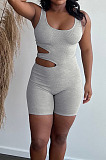 Hot Sales New Women Pure Color Sleeveless Hollow Out Bodycon Romper Shorts LYY9325