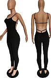 Sexy Hot Sales Ribber Pure Color Backless Hollow Out Condole Belt Bodycon Jumpsuits  BBN236