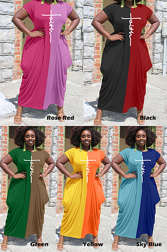 Casual Modest Simplee Polyester Pop Art Print Short Sleeve Round Neck Ruffle Long Dress ALS278