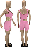 Hot Sales New Women Pure Color Sleeveless Hollow Out Bodycon Romper Shorts LYY9325