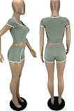 Casual Sexy Low Neck Short Sleeve Shorts Bodycon Sport Sets LYY9326