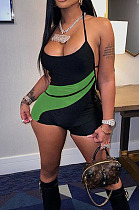 Sexy New Summer Patchwork Halter Neck Backless Slim Fitting Romper Shorts F88425