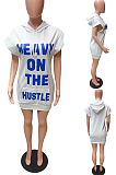 Casual Sporty Letter Short Sleeve Tie Neck Lantern Sleeve Mini Dress FM6243