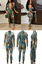 Printed Open Back Bodycon Jumpusuit 