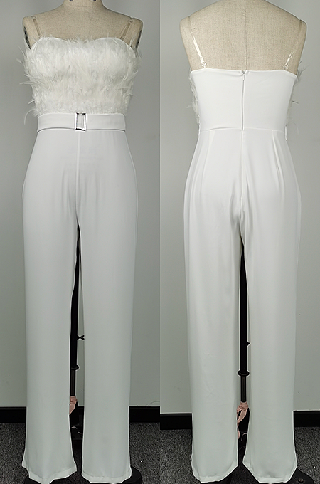 Feather Detail Off-Shoulder Jumpsuit