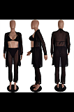 Black Elegant Sexy Cold Shoulder Mesh Back Tied Sets LS8430