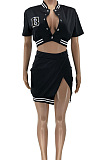 Preppy Split Hem Crop Top Above Knee / Short Skirt Sets YHFS2201