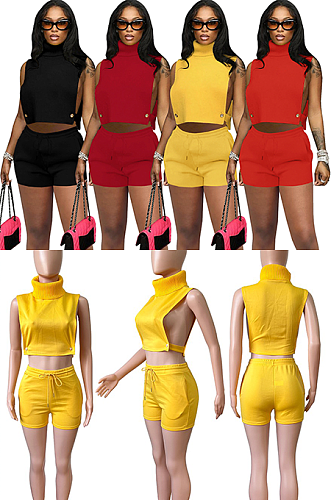 Off Shoulder Hollowed Out Shorts Set