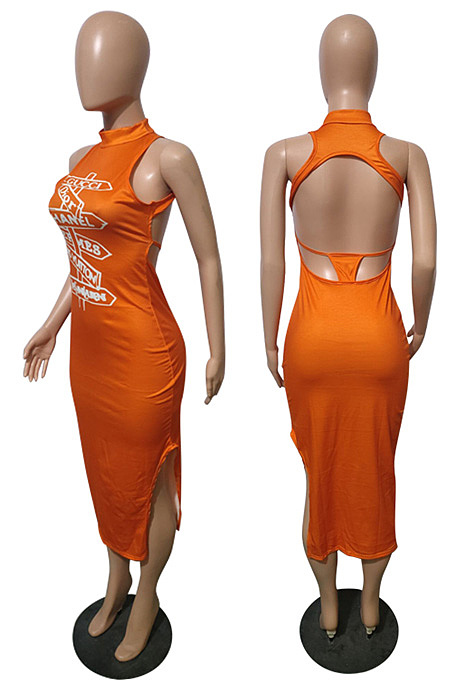 Sexy Backless Split Hem Slip Dress T262