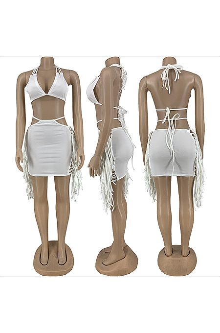 Elegant Strappy Tassel Hem Bodycon Skirt Sets LY068