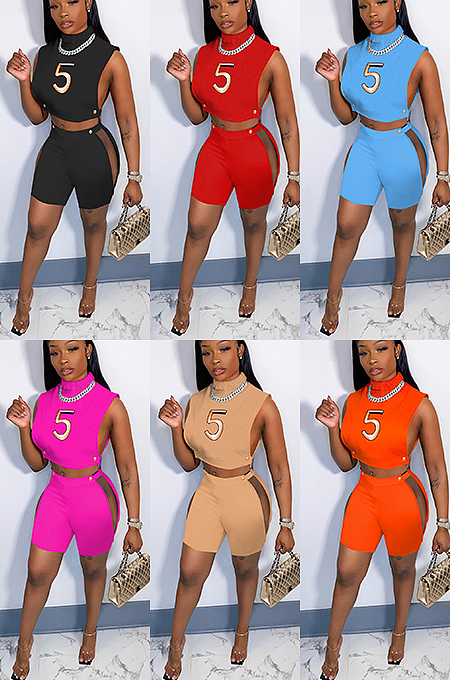 Off Shoulder Hollowed Out Shorts Set