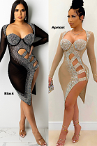 WHOLESALE | Luxe Sexy Long Sleeve Mesh Curved Hem Roll-Up Sleeve Mini Dress K2123