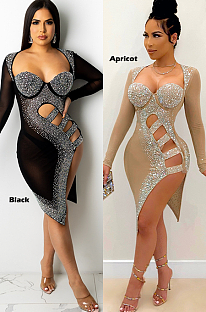 WHOLESALE | Luxe Sexy Long Sleeve Mesh Curved Hem Roll-Up Sleeve Mini Dress K2123