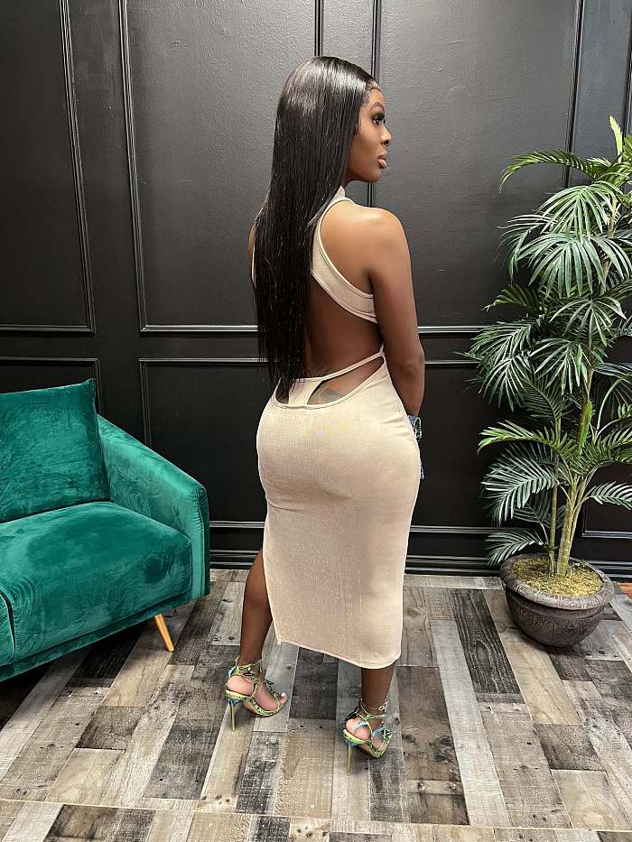 Sexy Backless Split Hem Slip Dress T262