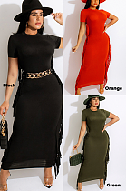 Elegant Short Sleeve Tassel Hem Long Dress MD475