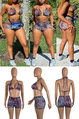Casual Vintage Sexy Tribal Cold Shoulder Ripped Shorts Sets LS6488
