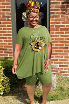 Casual Sporty Floral Short Sleeve Round Neck Shorts Sets WA7416148