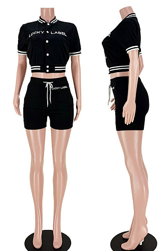embroidered bandage pocket button letter sports suit GL6559