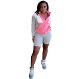 Fashion color blocking sports pocket sweater shorts two piece set BLX61003