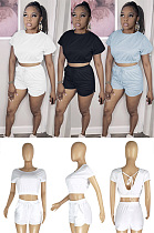 Open back lace up top drawcord waist  Shorts two piece set  Z9155