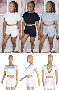 Open back lace up top drawcord waist  Shorts two piece set  Z9155