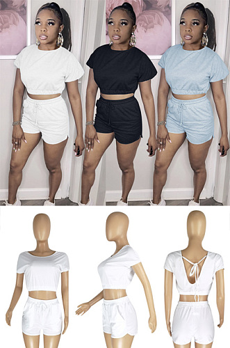 Open back lace up top drawcord waist  Shorts two piece set  Z9155