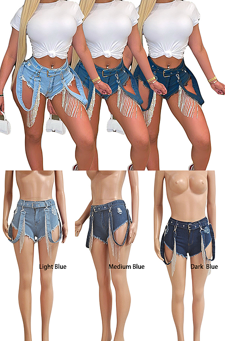 Strap Bling Bling Denim Shorts