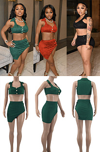 Elastic velvet Shirt Top + Split Skirt Set  LMM8312