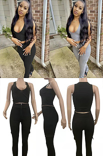Zip side pocket casual two piece set FA7262