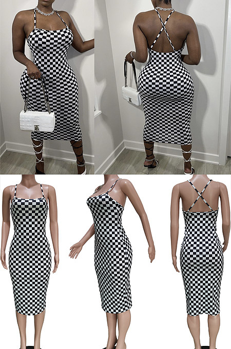 Check print suspender dress BBN158