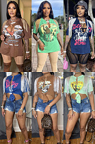 Printed hip hop split tassel short sleeve T-shirt HR8217