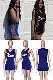 Letter cut out lace up miniskirt HR8009