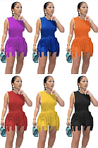 Vest drawstring tassel shorts two piece set ME7488