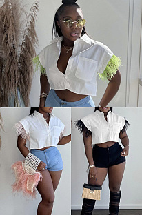 Button down feather sleeve blouse ME7487