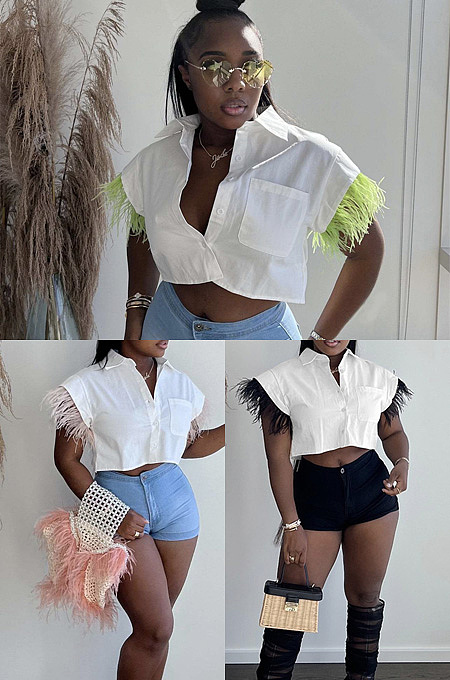 Button down feather sleeve blouse ME7487