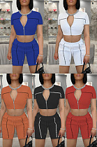 Zipper short sleeve sports two piece set  MK075 