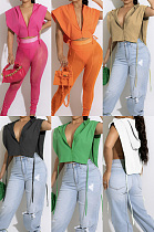 Zipper Lapel Cape top short sleeveME7494