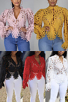 Perforated trumpet sleeve breathable long sleeve top XQ1149