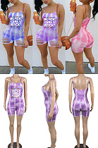 Suspender letter printed perforated Jumpsuit SSM8067