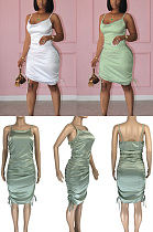 Pleated zipper strap suspender dress LMM8311