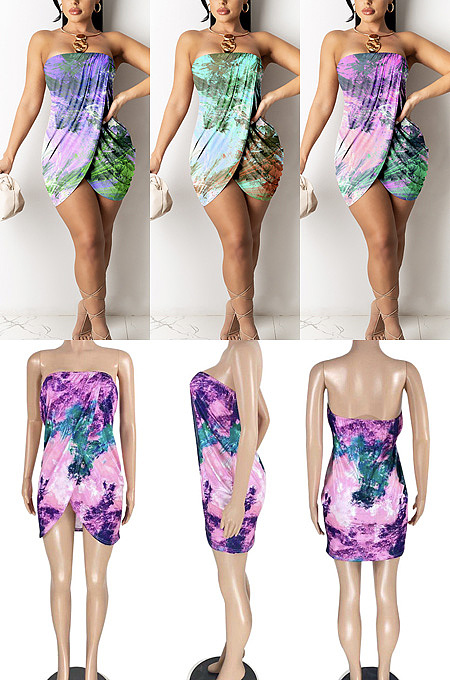 Chest wrapped printed split dress SSM9015