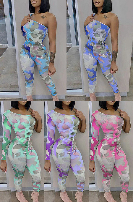 One shoulder off shoulder printed Jumpsuit SSM8031