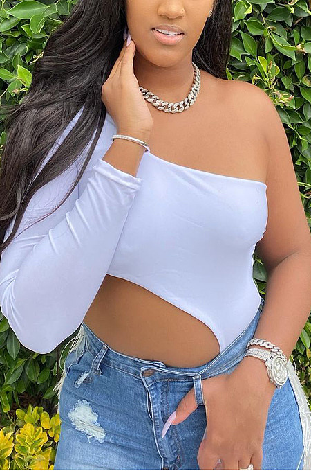 Irregular color open back single sleeve top LMM8241