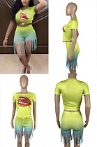 Cute lips tassel gradient print two piece set SSM70010