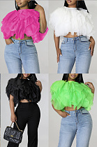 Layered puffy petal Chiffon sleeveless top ME3381