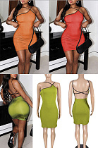 Irregular strap suspender solid dress SSM6005